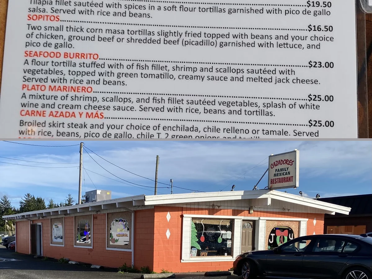 Casual Mexican restaurant dining room with simple tables.